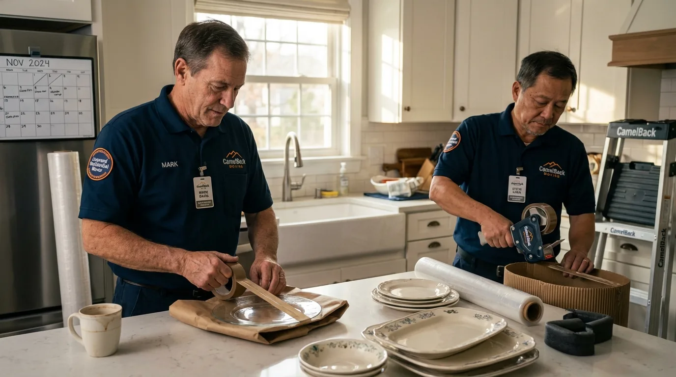 Professional crew packing kitchen dishware in Lincoln Park, NJ